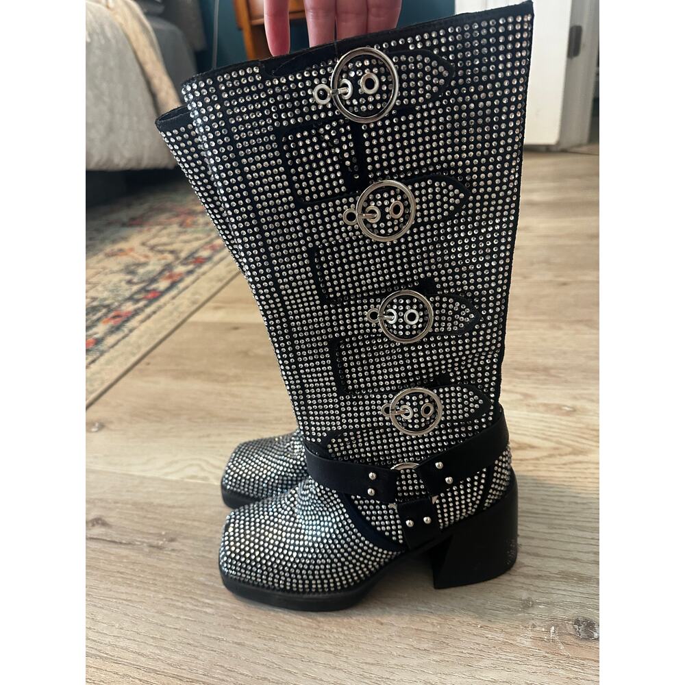 AZALEA WANG BRONSON BLACK RHINESTONE EMBELLISHED BOOT size 6 - Picture 8 of 10